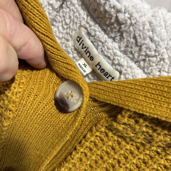 Divine Heart Yellow Variegated Knit Hoodie Sweater Women's XL Sherpa Lined - Picture 3 of 16